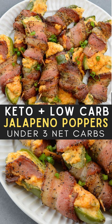 These Keto Jalapeno Poppers are loaded with two kinds of cheese and wrapped in pepper bacon! This easy low carb appetizer can be made in the oven, on the grill or in the air fryer! Healthy Recipes With Jalapenos, Keto Lunch For Work, Keto Jalapeno Poppers, Keto Basics, Keto Jalapeno, Low Carb Appetizer, Pepper Bacon, Keto Veggies, Jalapeno Popper Grilled Cheese