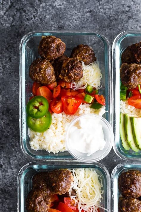 Meatball Burrito, Healthy Burrito Bowl, Low Carb Meatballs, Low Carb Meal Prep, Burrito Bowls, Low Carb Meal, Prepped Lunches, Low Carb Lunch, Meal Prep Bowls