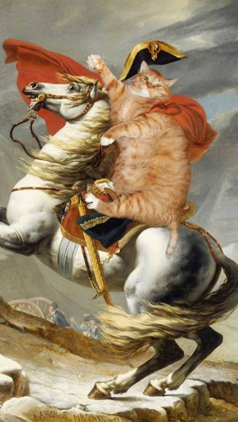 Napoleon Crossing The Alps, Ginger Cat Art, Art Parody, Fat Cat, The Alps, Ginger Cats, Cat Decor, Fat Cats, Cat Portraits