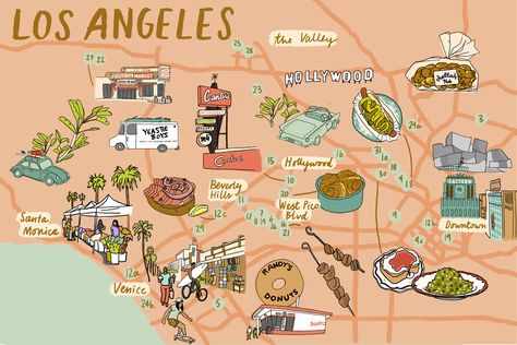 The Best Jewish Food in Los Angeles | The Nosher Food In Los Angeles, Whitefish Salad, Map Of Los Angeles, Gourmet Sausage, Map Illustrations, Jewish Deli, Illustrated Maps, Creative Playground, Jewish Food