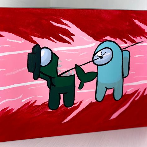 Among Us Painting, Painting Ideas Easy, Cute Canvas Paintings, Cool Art Projects, Cartoon Painting, Girly Drawings, Cute Canvas, Painted Canvas, Amazing Art Painting