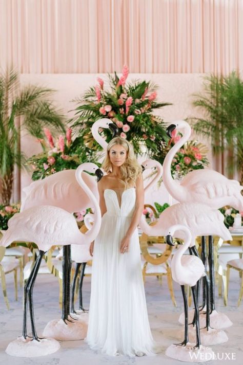 Sunset Boulevard - WedLuxe Magazine Flamingo Wedding, Beach Wedding Decorations Reception, Fiesta Tropical, Sunset Boulevard, Modest Swimwear, Country Wedding Dresses, Traditional Wedding Dresses, Black Wedding Dresses, Wedding Dresses Plus Size