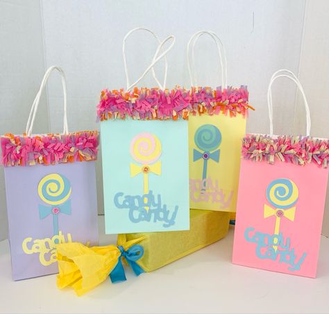 Candyland Theme Birthday party bags I created Candyland Souvenir Ideas, Candyland Pastel Theme Party, Candyland Theme Souvenir, Candyland Princess Lolly, Candyland Birthday Party Return Gifts, Candy Theme Birthday Party, Candy Land Birthday Party, Candy Land Theme, Ice Cream Theme