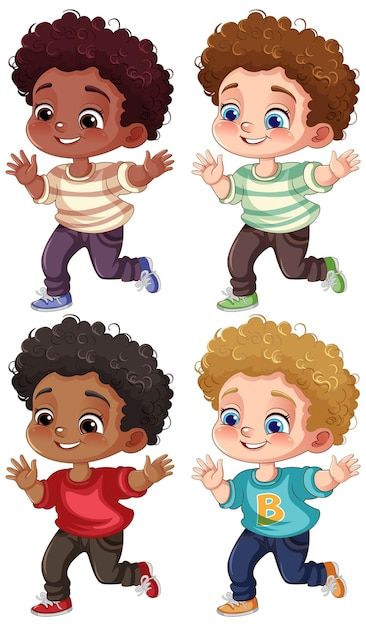 Free vector set of mixed race boy cartoo... | Free Vector #Freepik #freevector #boy-clipart #little-man #small-boy #cartoon-boy Leavers Shirt, Boy Cartoon Characters, Kid Cartoon, Boy Clipart, Boy Cartoon, Small Boy, Cartoon Boy, Illustration Ideas, Shirt Printing