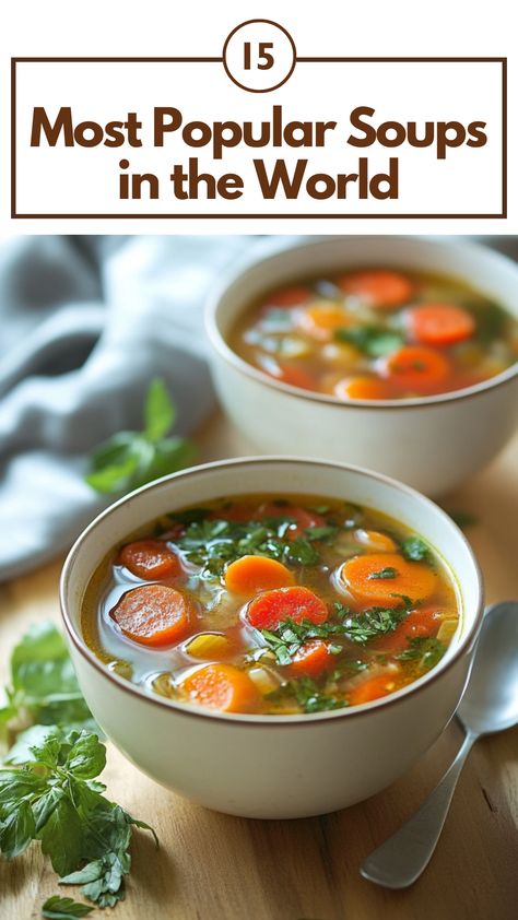 A variety of popular soups from around the world, featuring hearty stews, broths, and vibrant ingredients from different cultures. Soup Around The World, Soup For Chest Congestion, Soups Of The World, Soups Around The World, Most Popular Soups, Asian Broth Soup, Unique Soups, Broth Soup Recipes, Popular Soups