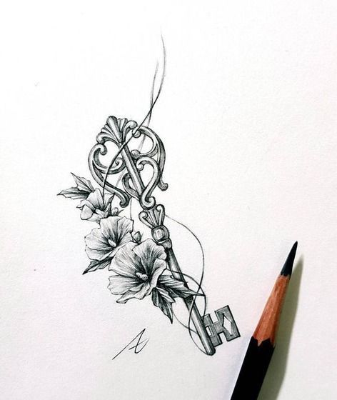 Art Ideas Sketches Creative, Doodle Art Ideas Sketches, Art Ideas Sketches, Doodle Art Ideas, Key Tattoo Designs, Art Tattoo Ideas, Key Drawings, Key Tattoos, Key Tattoo