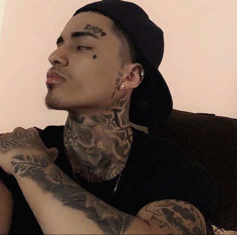 Hispanic Men With Tattoos, Eyebrow Tattoo Men, Boy Neck Tattoos, 444 Neck Tattoo, Back Neck Tattoo Men, Neck Tattoos Men, Throat Tattoo Men, Mens Neck Tattoos, Face Tattoo Men