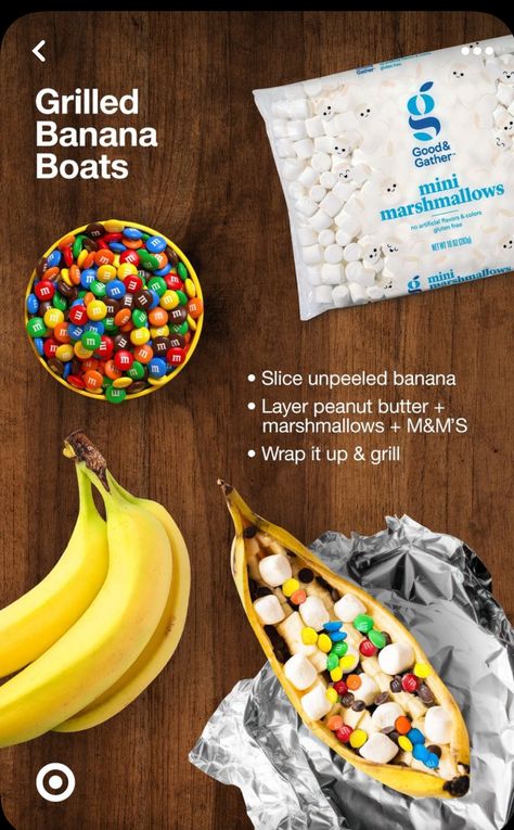 Grilled Banana Boats, Banana Boats, Grilled Bananas, Banana Peels, Peanut Butter Marshmallow, Campfire Food, Bake Dessert, Summer Snacks, Sweet Snacks Recipes