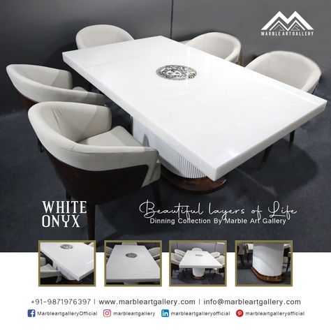 Marble Art Gallery dining table is a piece of furniture that uses white onyx marble for dining and typically consists of a flat, horizontal surface supported by legs. It is designed to be the central gathering place for meals and conversations in the dining room or kitchen. Widest collection-A 1/8, WHS Marble Market, Kirti Nagar, ND Visit Us: www.marbleartgallery.com Call us for customized tables: 9871976397 #MarbleArtGallery #MarbleDiningTables #decor#MarbleCenterTable #diningtable Onyx Marble Dining Table, Onyx Dining Table, White Onyx Marble, Marble Dining Table, Onyx Marble, White Onyx, Gathering Place, Marble Dining, Marble Art