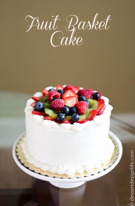 Fruit Basket Cake Recipe | dessertdesignlife.com Fruit Basket Cake Recipe, Fruit Basket Cake, Basket Cake, Fresh Fruit Cake, Dessert Design, Cream Icing, Fruitcake Recipes, Fruit Breakfast, New Fruit