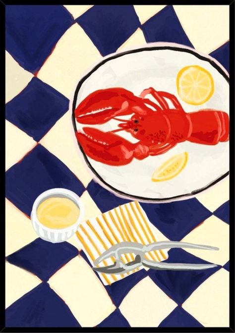 Coconut Bowls, Checkered Tablecloth, Foodie Art, Dining Room Wall Art, Fabric Poster, Red Lobster, Arte Inspo, Unique Canvas, Art Collage Wall