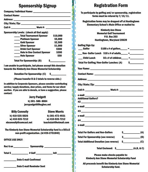 Kimberly Ann Stone 4th Annual Memorial Golf Tournament: Registration Form Golf Tournament Ideas Fundraising, Golf Tournament Ideas, Sponsorship Form Template, Sponsorship Levels, Golf Fundraiser, Softball Tournament, Softball Tournaments, Event Sponsorship, Kimberly Ann