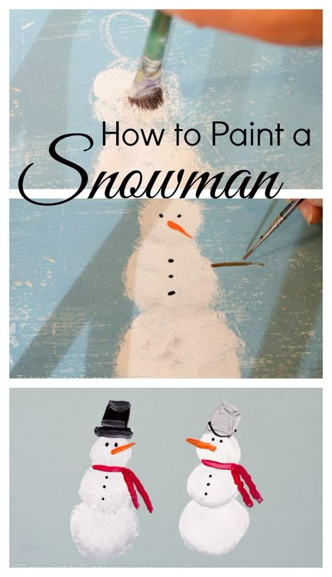 Learn How to Paint a Snowman, fun and easy tutorial @ FlowerPatchFarmhouse.com Paint A Snowman, Paint Snowman, Snowman Tutorial, Simple Snowman, Diy Schneemann, Easy To Paint, Simple Interior, Learn How To Paint, Snowman Painting