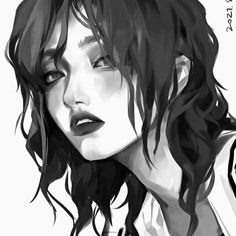 Black Hair Character Design Female, Angry Pfp, Cool Brown Hair, Drawing Features, Icon Y2k, Headshots Women, Female Drawing, Woman Drawing, Digital Art Anime