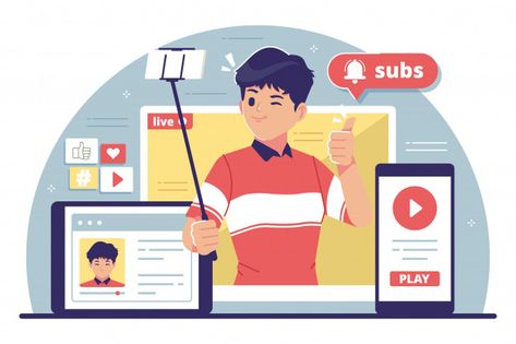 Youtuber Illustration, Youtube Illustration, Illustration Youtube, Ui Illustration, Youtube Marketing Strategy, Evergreen Content, Flat Design Illustration, Youtube Ads, Social Media Images