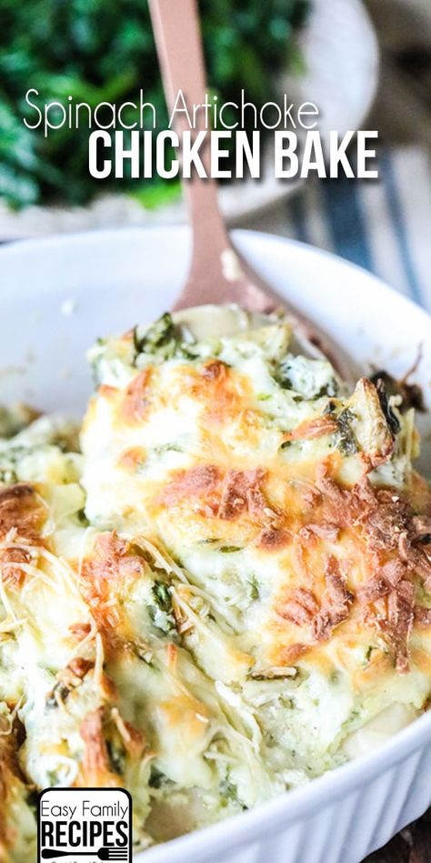 Spinach Artichoke Chicken Bake, Chicken Artichoke Recipes, Artichoke Chicken Bake, Spinach And Artichoke Chicken, Spinach Artichoke Chicken, Artichoke Chicken, Artichoke Recipes, Chicken Bake, Chicken Entrees