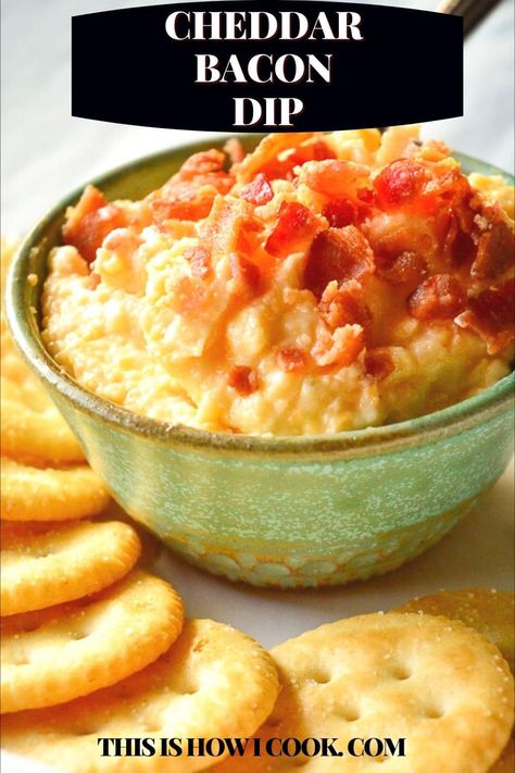 This creamy cheese dip, topped with crispy bacon is the best spread for crackers or celery. Kind of a refined pimento dip with lots of bacon flavor! Pimento Dip, Creamy Cheese Dip, Cheese Dip Recipes Easy, Cracker Spreads, Easy Cheese Dip, Bacon Dip Recipes, Bacon Cheddar Dip, Recipe With Cheese, Cheese Spread Recipes