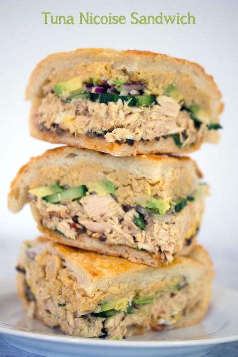 Tuna Nicoise Sandwich -- The layered sandwich includes tuna, eggs, avocado, chickpeas, and more! | wearenotmartha.com No Tuna Salad, Tuna Fish Recipes, Tuna Salad Sandwich, Baked Fish, Salad Sandwich, Sandwich Recipe, Tuna Salad, Easy Weeknight Dinners, Wrap Recipes