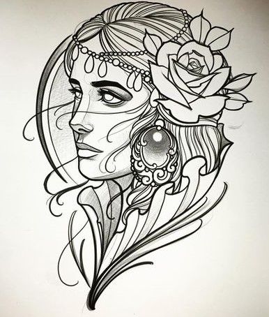 Neo Traditional Woman, Female Face Tattoo Design, Female Face Tattoo Ideas, Neotraditional Woman Tattoo Design, Neo Traditional Tattoos Women Faces, Neo Traditional Female Face, Neo Trad Woman Face, Neo Traditional Woman Face Tattoo, Lady Face Tattoo Neotraditional