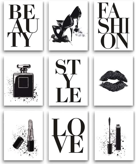 Fashion Wall Art Bedroom Decor, Vogue Black And White, Pilates Workout At Home, Workout At Home For Women, Shoes Watercolor, Fashion Wall Art Printables, Women Art Print, Makeup Poster, Poster For Living Room