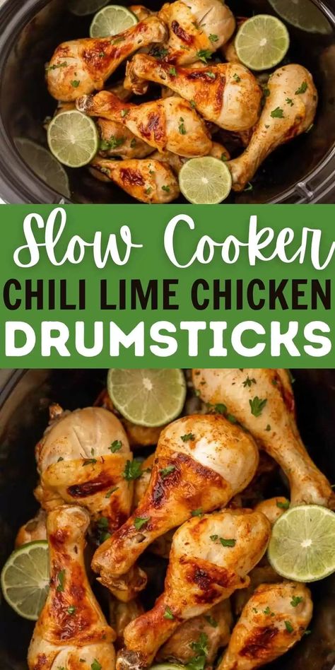 With just a few ingredients, you can make Crock Pot Chili Lime Chicken Drumsticks Recipe. The chili and lime combine for an incredible meal. This Slow Cooker Cilantro Lime Drumsticks are easy to make and packed with tons of flavor too. #eatingonadime #crockpotrecipes #slowcookerrecipes #chickenrecipes #drumstickrecipes Chicken Drumstick Slow Cooker, Healthy Crockpot Chicken Drumstick Recipes, Low Carb Drumstick Recipes, Drumstick Slow Cooker Recipes, Crock Pot Drumstick Chicken Recipes, Chicken Drumstick In Crockpot, Crockpot Chicken Drumsticks Slow Cooker, Chicken Drumstick Crockpot, Crock Pot Chicken Legs Slow Cooker