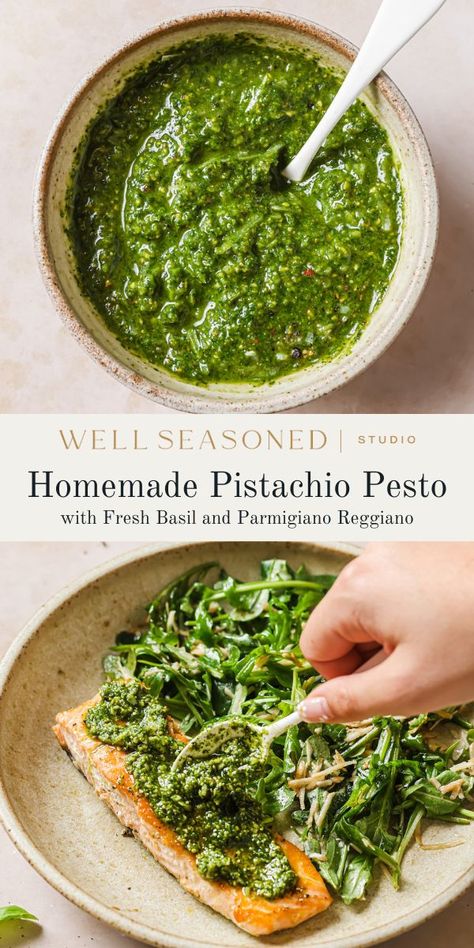 Toasted Pistachios, Pesto Uses, Quick Pasta Sauce, Pasta And Veggies, Seafood Sandwiches, Italian Diet, Pistachio Recipes, Cheese Alternatives, Pesto Salmon