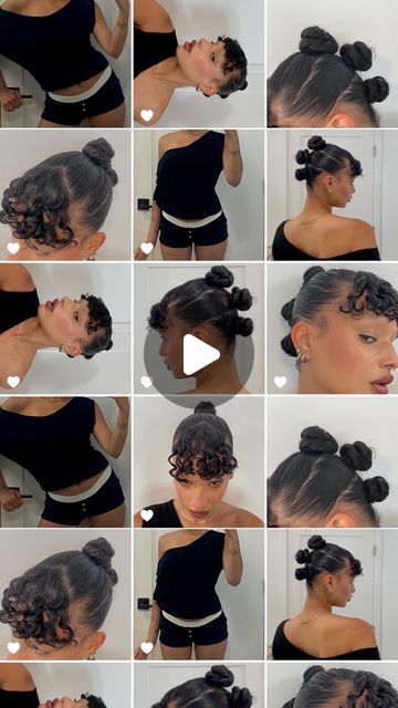 EMILY MARTE on Instagram: "grwm ~ Mohawk buns ✮  I love me a good protective hairstyle & this one just became an instant fave. So easy & edgy!   #hairtutorial #curlyhair #protectivestyles #grwm #hairstyle" 3 Buns Hairstyle Mohawk Black Hair, Mohawk Buns Hairstyles, 3 Buns Hairstyle Mohawk, Bun Mohawk, Mohawk Buns, Girl Mohawk, Mohawk Styles, Bun Tutorial, Protective Hairstyle