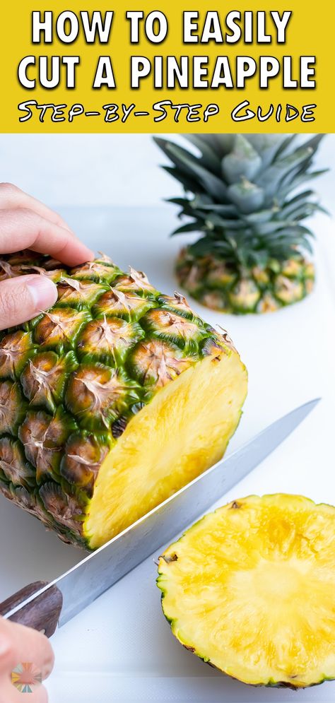 This quick and easy step-by-step guide will show you How to Cut Pineapple in only five minutes! Learn the best way to transform a whole pineapple into rings, cubes, or wedges to use in recipes all Summer long! Enjoy this tropical fruit as a snack on its own, or in smoothies, savory dishes, desserts, salsa, sauces and more! How To Slice A Pineapple, Fresh Pineapple Recipes, Cut A Pineapple, Healthy Picnic Foods, Healthy Picnic, Healthy Spring Recipes, Healthy Kid Friendly Meals, Turkey Meat Recipes, Cut Pineapple