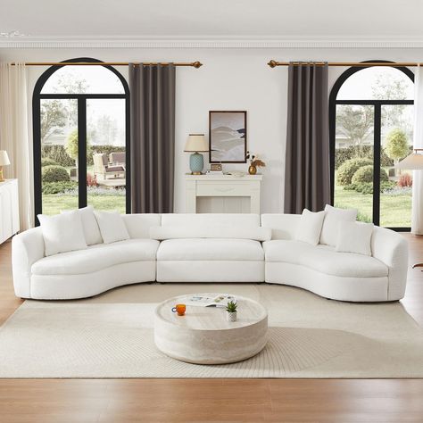 PRICES MAY VARY. This living room boucle sofa couch is upholstered with soft delicate teddy fabric which is very skin friendly on the touch. Long service life, wear-resistant, breathable and comfortable,easy to clean, bringing delicate comfort feeling, and easily creating a warm home atmosphere. The cloud couch coming with movable pillows,adopts the ergonomic design to fit the curve of the body, it is provide a wide back support, armrests of appropriate height, the cushion is filling with high r Cloud Couch Living Room, Oversized Sectional Sofa, Curved Couch, Modern Style Living Room, Curved Sectional, Living Room Upholstery, Glam Living, Style Salon, Upholstered Couch