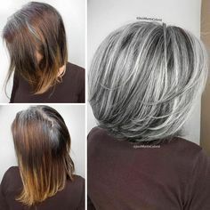 Instead Of Covering Grey Roots, This Hair Colorist Makes Clients Embrace It (30 New Pics) Turning 55, Gray Transition, Grey Transition, Grey Hair Transformation, Highlights Lowlights, Going Grey, Gorgeous Gray Hair, Grey Hair Inspiration, Grey Roots