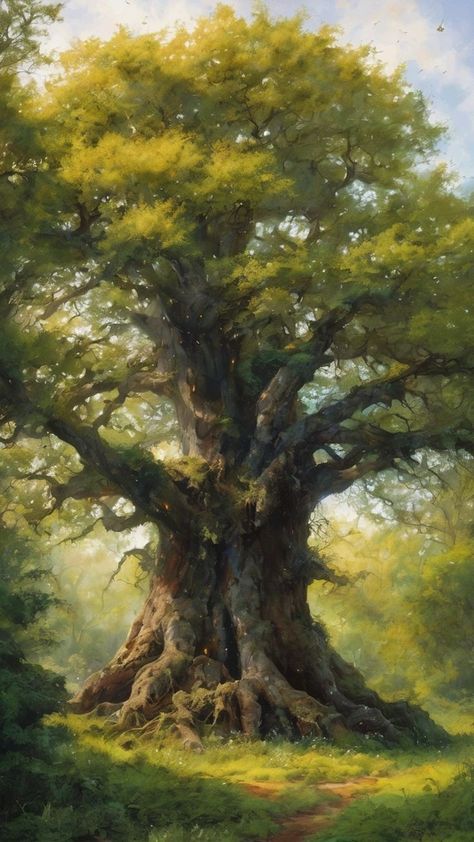 Old Trees Photography, Tree Reference Photography, Big Tree Painting, Big Tree Drawing, Dark Naturalism Aesthetic, Bush Drawing, Big Old Tree, Watercolor Calendar, Forest Drawing