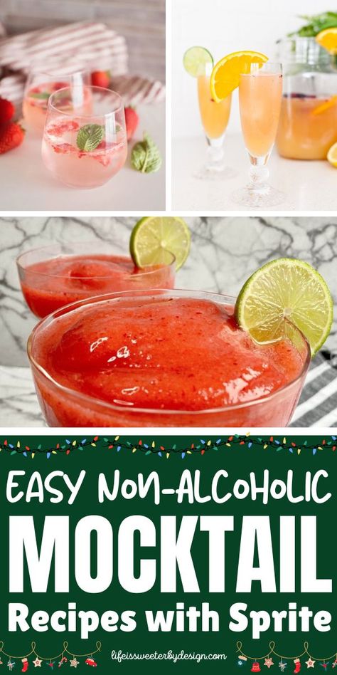 A mix of holiday-themed Sprite mocktails featuring fruit garnishes and bright colors, ideal for family-friendly and refreshing mocktail ideas. Recipes With Sprite, Sprite Recipe, Mocktail Ideas, Best Mocktails, Holiday Mocktail, Easy Mocktails, Easy Mocktail Recipes, Mocktail Recipes, Mocktail Recipe