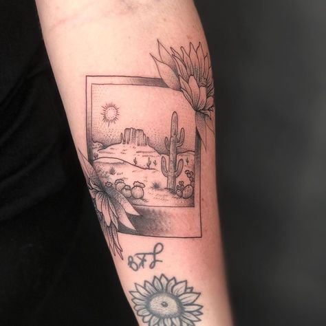 Poloroid Tattoo Idea, Polaroid Tattoo Design, Polaroid Tattoo Ideas, Polaroid Tattoos, Andrew Tattoo, Dessert Tattoo, Polaroid Tattoo, Theme Tattoos, Desert Tattoo