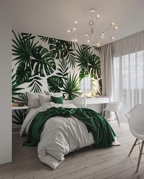 Tropical Bedrooms, Room Makeover Bedroom, Room Wallpaper, Room Inspiration Bedroom, Cozy Living, 인테리어 디자인, Wall Decor Bedroom, Bedroom Makeover, Bedroom Wall