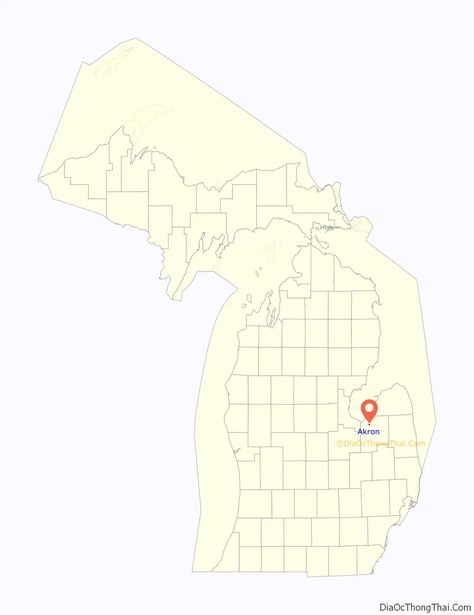 Akron location on the Michigan map. Where is Akron village. Michigan Map, Genesee County, Village Map, Lake Village, Harbor City, Hill City, Detroit City, State Of Michigan, City Maps