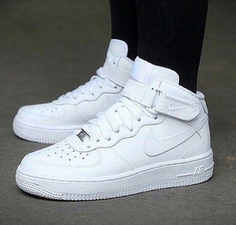 All white uptowns. Forever classic. Sepatu Air Jordan, Nike Air Force 1 Mid, Nike Shoes Air Force, White Nike Shoes, Jordan Shoes Girls, Custom Nike Shoes, Shoes Sneakers Jordans, Nike Air Shoes, Fresh Shoes