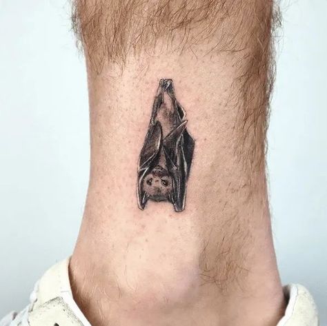 Cute Opossum Tattoo, Sleeping Bat Tattoo, Cute Bat Tattoos, Halloween Bat Tattoo, Cute Bat Tattoo Ideas, Bat Tattoo Cute, Aesthetic Tattoos For Men, Realistic Bat Tattoo, Haunted Tattoo