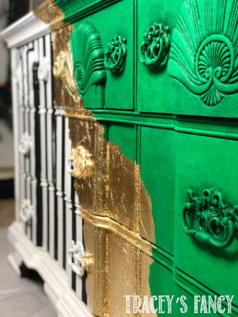 Feature Furniture, Wonderland Furniture, Gold Painted Furniture, Gold Leaf Furniture, Metallic Painted Furniture, Furniture Makeover Inspiration, Resin Water, Dresser Ideas, Whimsical Painted Furniture