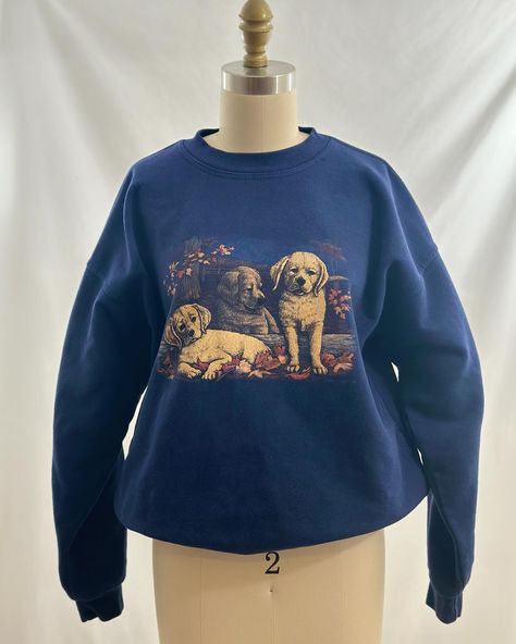 🥰So cute!🥰 •Vintage 80s Maverick dark red high waisted flared leg cords paired with an adorable vintage 90s puppy fall scene granny sweatshirt•newly listed #70s #maverickcords #90s #grannysweatshirt #etsyvintage #7581vintage Snow Puppy, Saddle Club, Sweat Vintage, Grandma Sweatshirt, Navy Background, High Waisted Flares, Sweatshirt Vintage, Vintage Sweatshirt, High Waisted Denim