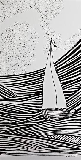 Boats Drawing, Sailboat Drawing, Tattoo Wave, Wave Boat, Boat Drawing, Linocut Printmaking, Lino Art, Lino Cuts, Lino Printing