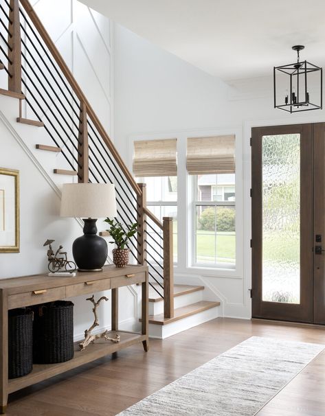 Asha Maía Design | Interior Designer Alexandria, VA | Portfolio Stairs Front Door Entryway, Staircase At Front Door Entryway, Entry Way With Stairs, Entry With Stairs, Entryway Stairs Decor, Staircase Handrail, Chic Bathroom, Best White Paint, Makeover Tips