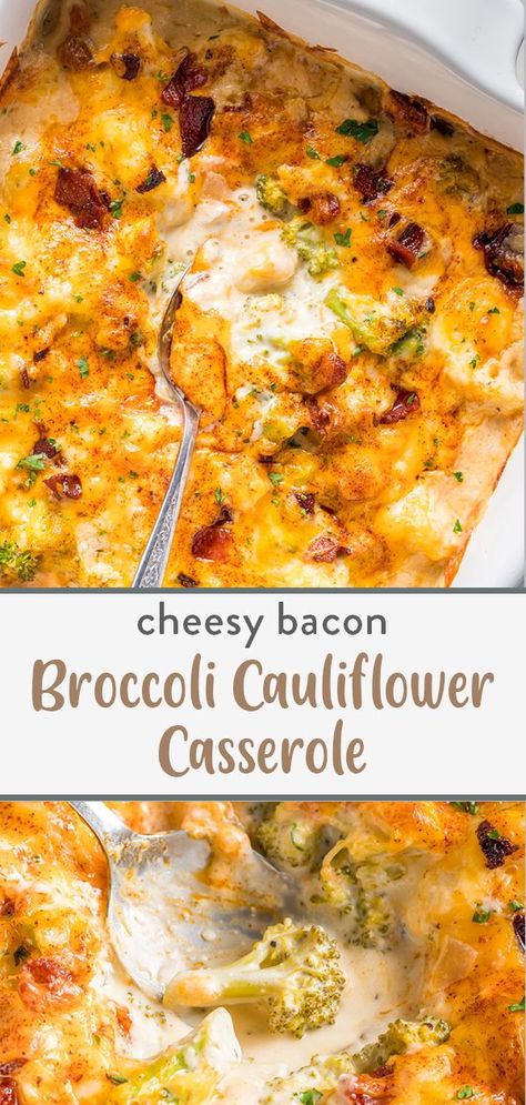 A cheesy baked broccoli and cauliflower casserole with bacon in a creamy sauce. Perfect side dish for potlucks or family get togethers this dinner recipe stores well and can be made overnight. Did I mention it is keto friendly as well? Baked Broccoli And Cauliflower, Broccoli And Cauliflower Casserole, Quick Fish Recipes, Vegetarian Burger Recipe, Broccoli Cauliflower Casserole, Healthy Vegetarian Breakfast, Baked Broccoli, Delicious Broccoli, Potluck Side Dishes