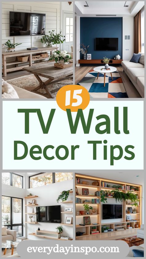 Try these tips to create a stylish TV wall by using a handful of decor items you might have around your home. Shelves Around Mounted Tv, Floating Shelves Over Tv, Floating Shelves Around Tv Tv Walls, Tv Floating Shelves Ideas Tv Walls, Shelves Over Tv, Floating Shelves Around Tv, Shelf Above Tv, Decor Above Tv, Tv Floating Shelves