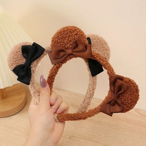 Cute Bow Tie Bear Ears Plush Hair Band for Women Wash Face Cartoon Kid Headband Female Sweet Hairband for Girls Hair Accessories - AliExpress 200000297 Teddy Bear Ears, Kids Hairband, Bear Paw Print, Face Cartoon, Bow Hairband, Kawaii Bags, Book Week Costume, Wash Face, Kids Headbands