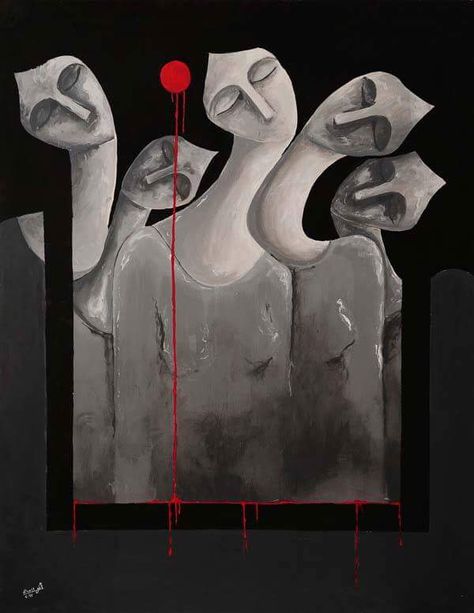 Anas Salameh - Syrian Artist Red And White Painting, Syrian Aesthetic, Wave Art Painting, Abstract Art Projects, Africa Art Design, Art Therapy Projects, Surreal Artwork, Abstract Face Art, Art Painting Gallery