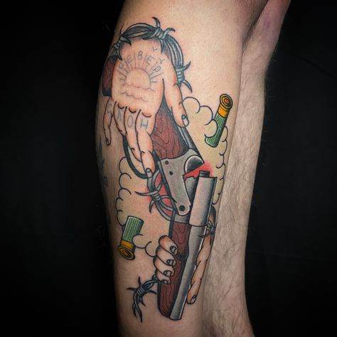 @dankushtattoo #dankushtattoo #traditionaltattoo #shotgun Shotgun Tattoo, Tornado Tattoo, Traditional Tattoo Man, Tattoo Man, Traditional Tattoos, American Traditional Tattoo, Tattoos Ideas, American Traditional, Tattoo Idea