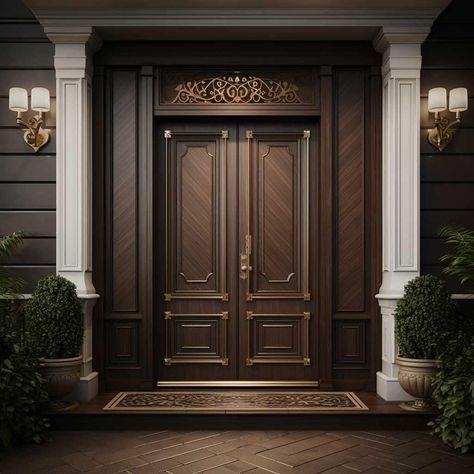 Two Door Main Entrance, Double Door Main Door Designs, Classic Main Door Design, Classic Front Door Design, Main Door Designs Entrance, Classic Doors Entrance, Main Door Design Entrance Double Doors, Double Door Main Entrance Design, Luxury Doors Entrance