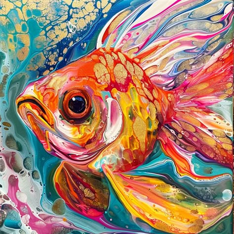 Animal Drawings Paintings, Rainbow Fish Painting, Colourful Fish Painting, Fish Bowl Painting, Sunflower Painting Acrylic, Fish Art Painting, Abstract Fish Painting, Gold Fish Painting, Fish Oil Painting