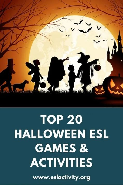 Halloween ESL Activities, Games, Worksheets & Lesson Plans Halloween English Activities, Halloween Educational Activities, Halloween Esl, High School Halloween, Halloween Games Activities, Halloween Lesson Plans, Speaking Activities Esl, Halloween Classroom Activities, Halloween Activities Preschool