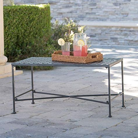 Kent Outdoor Black Iron Coffee Table Plastic Patio Furniture, Wrought Iron Patio Furniture, Farmhouse French Country, Coffee Table Black, Black Brush, Iron Coffee Table, Teak Outdoor Furniture, Outdoor Patio Set, Unique Coffee Table